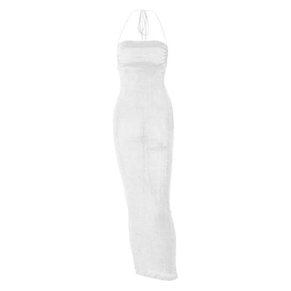 Halter Criss Cross Tie Back Cowl Back Maxi Dress