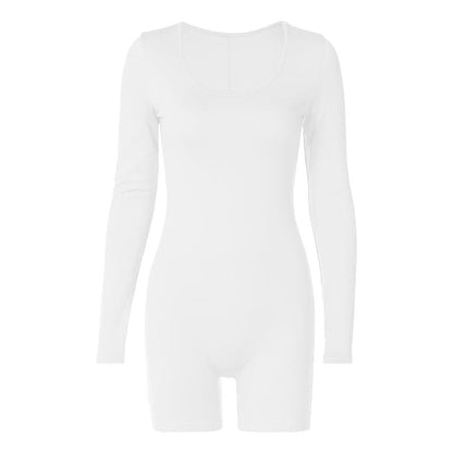 Solid u neck long sleeve romper
