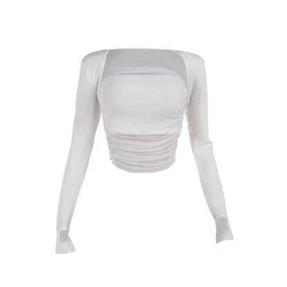 Ruched long sleeve gloves solid 2 piece tube top