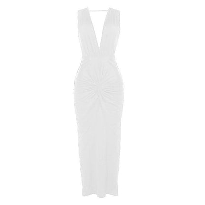 Wide Strap Side Cutout Back Tie Backless Maxi Dress