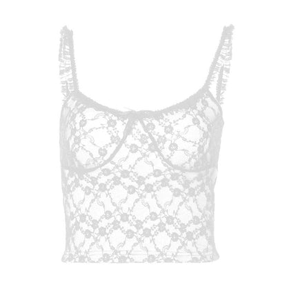 Bowknot sweetheart neck lace ruffle cami top