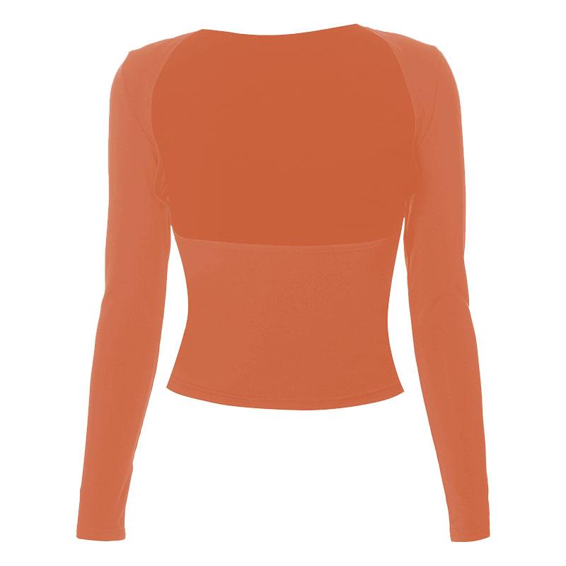 Hollow out solid long sleeve backless cut out top