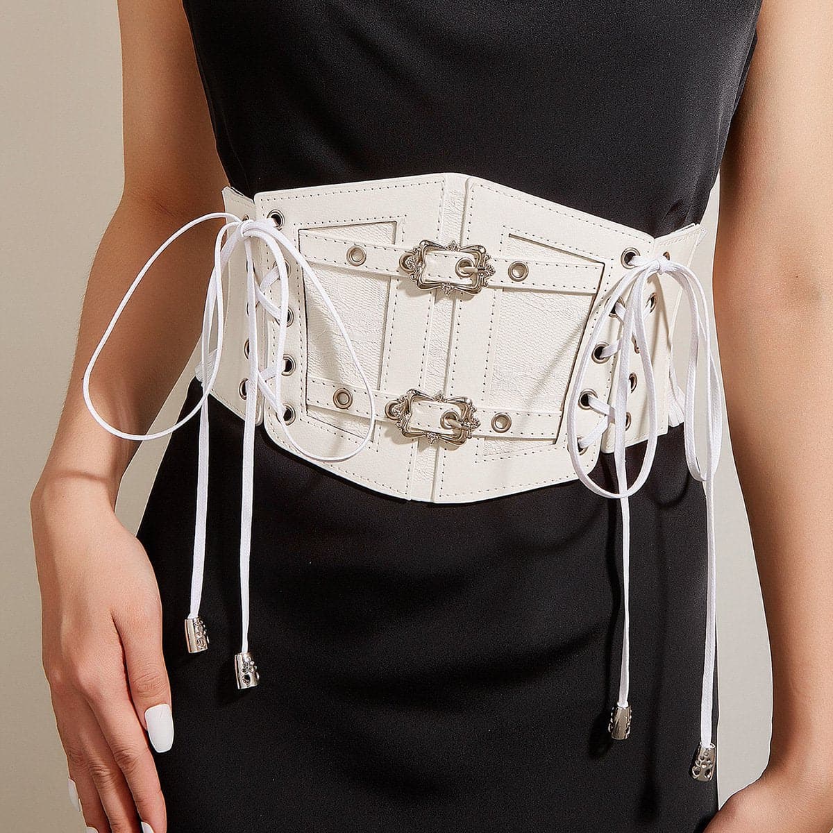 Lace up buckle ruffle contrast corset