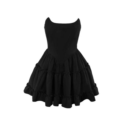 Smocked ruffle bustier tube mini dress