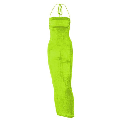 Halter Criss Cross Tie Back Cowl Back Maxi Dress