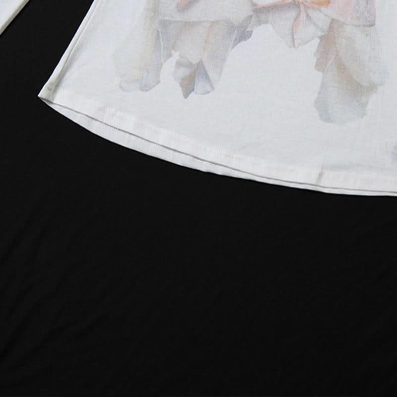 Long sleeve irregular print contrast top