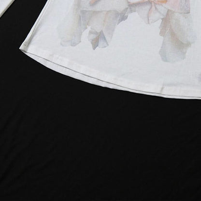 Long sleeve irregular print contrast top