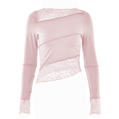 Lace patchwork irregular stitch long sleeve top