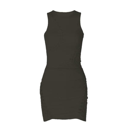 Hollow out solid sleeveless irregular crewneck mini skirt set-final-sale