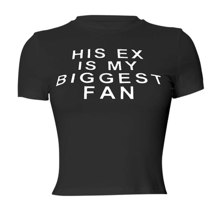 Short sleeve crewneck letter pattern contrast crop top