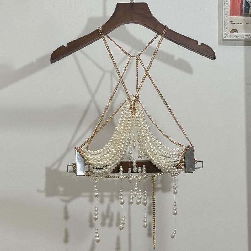 Metal chain beaded hollow out backless cut out top