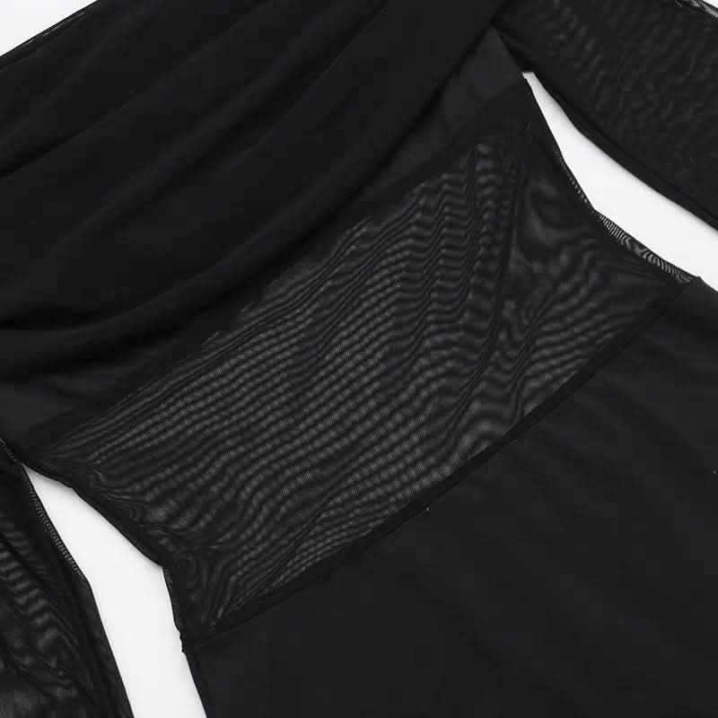 Off shoulder long sleeve mesh ruched maxi dress