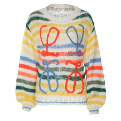 knitted long sleeve striped contrast crewneck top-final-sale