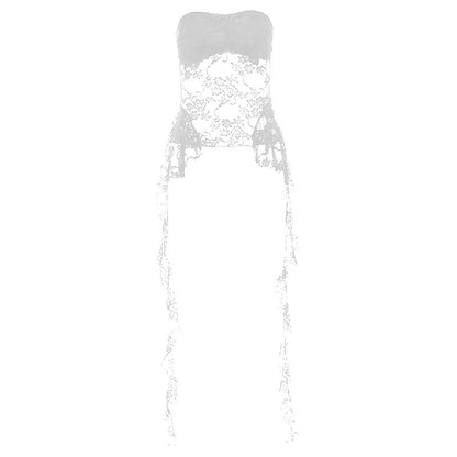Ruffle lace backless solid tube top