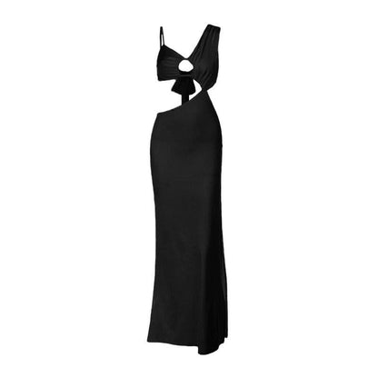 Irregular hollow out ruched solid cut out maxi dress