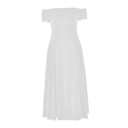 Off shoulder ruched solid backless midi dress