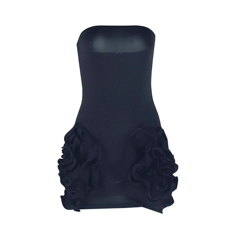 Flower applique solid backless tube mini dress