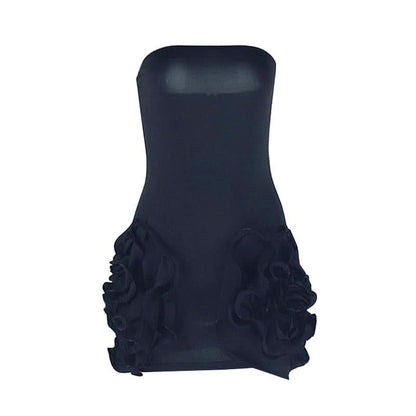Flower applique solid backless tube mini dress