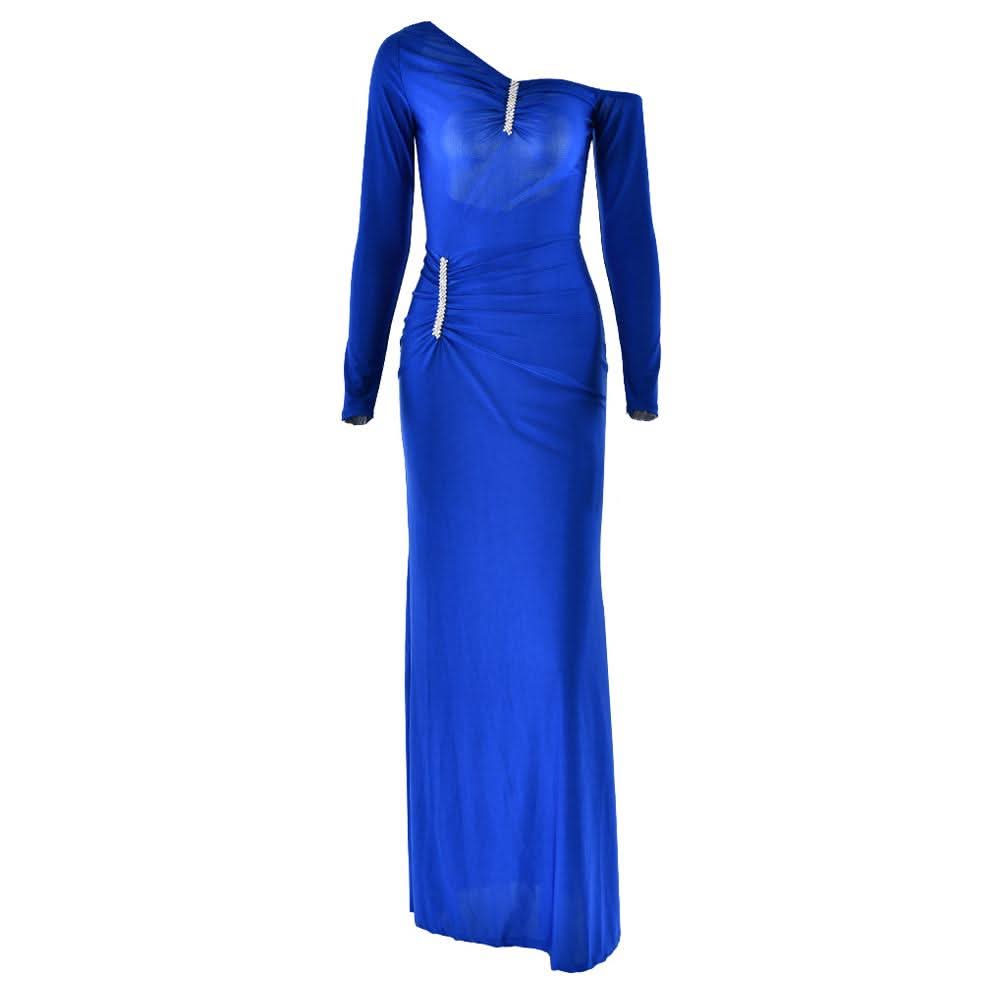 Irregular Long sleeve ruched backless slit maxi dress