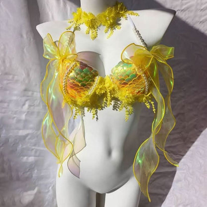 Bowknot beaded v neck tassels shell applique top