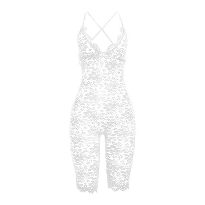 Lace v neck see through cross back solid romper
