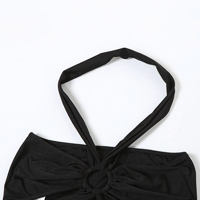 Halter hollow out ruched low rise crop pant set