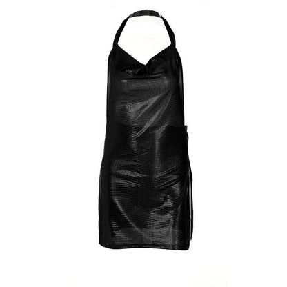 Halter cowl neck metallic high slit backless mini dress