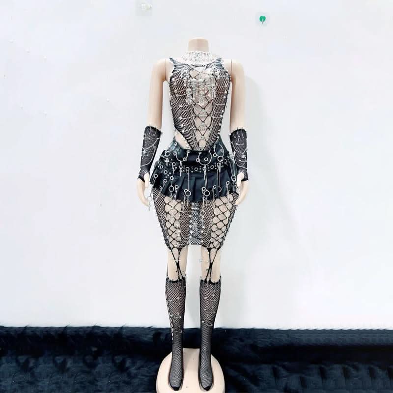 Skull fishnet hollow out tank cut out top