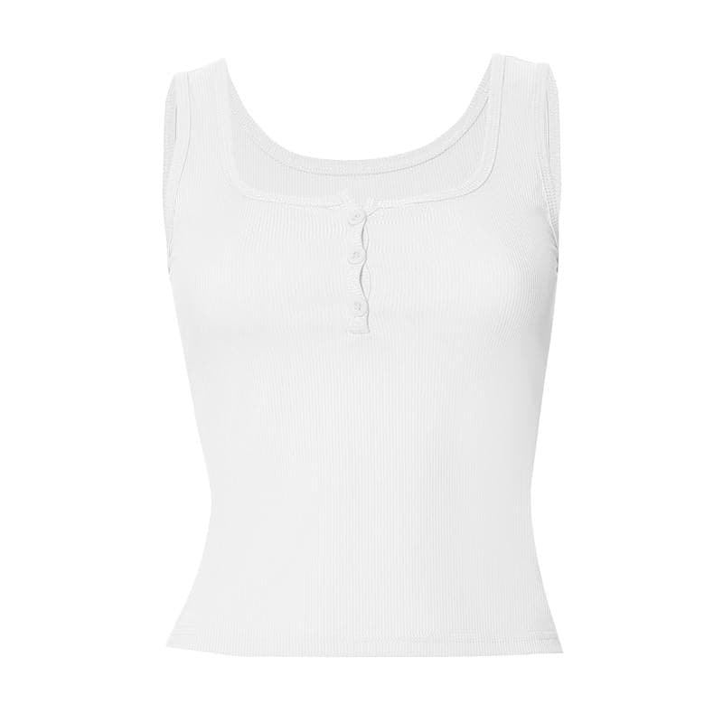 Square neck button ribbed tank top