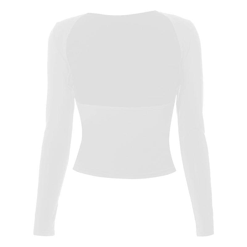 Hollow out solid long sleeve backless cut out top
