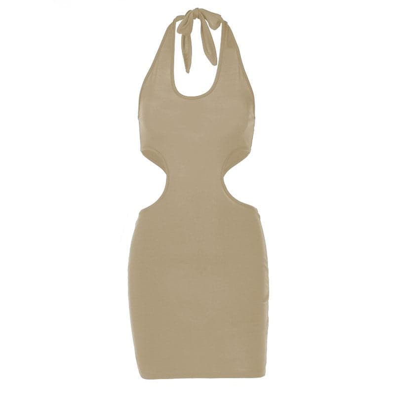 Halter Neck Keyhole Chest Waist Cutout Bodycon Mini Dress