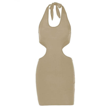 Halter Neck Keyhole Chest Waist Cutout Bodycon Mini Dress