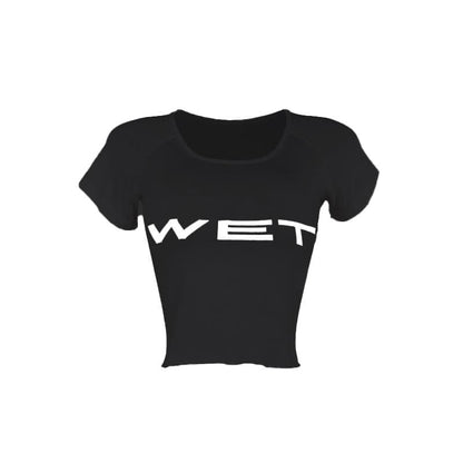 Short sleeve “WET” ruffle u neck top