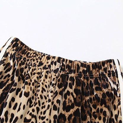 Leopard print contrast patchwork medium rise pant