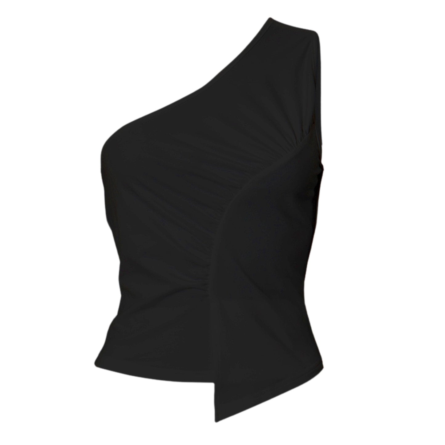 One shoulder ruched irregular solid backless top