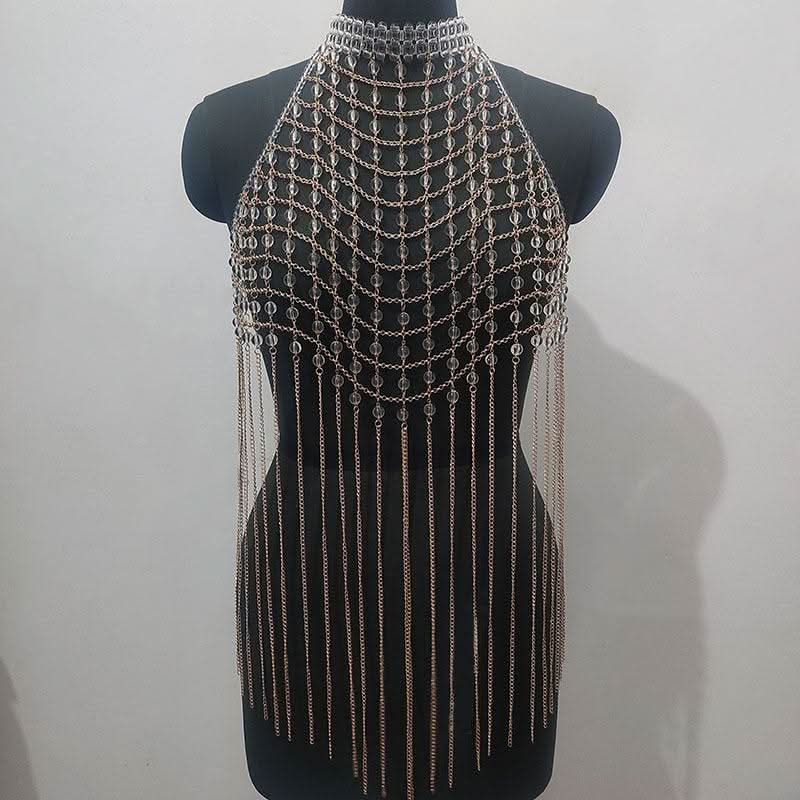 Halter hollow out metal chain backless cut out top