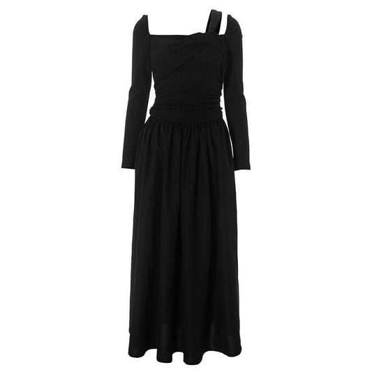 Long sleeve ruched textured irregular knotted maxi dress