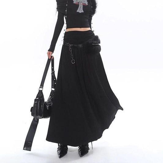 Ruched ruffle solid maxi skirt