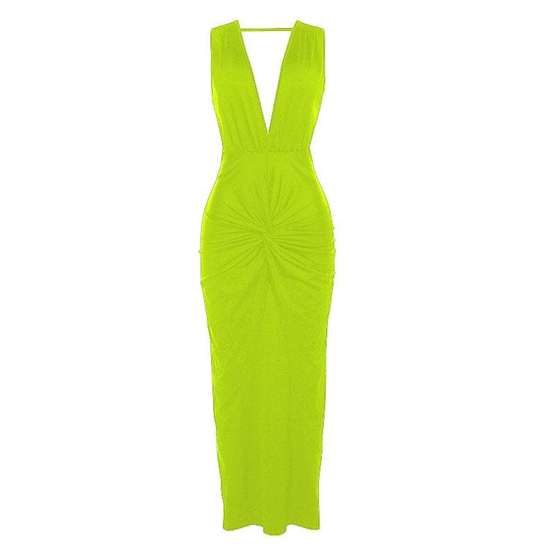 Wide Strap Side Cutout Back Tie Backless Maxi Dress