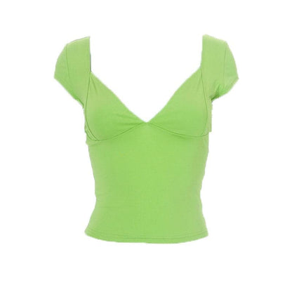 Low cut cap sleeve solid backless v neck top