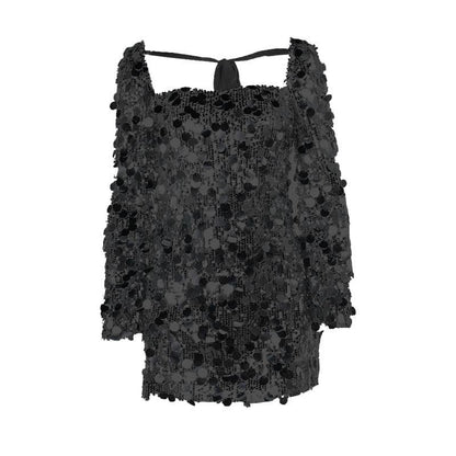 Glitter self tie long sleeve slit backless mini dress