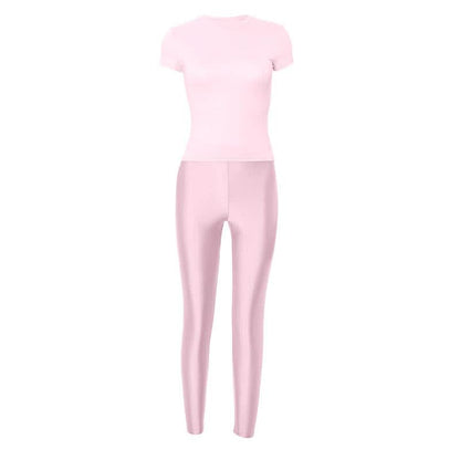 Short sleeve crewneck high rise solid pant set