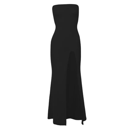 High slit solid backless tube maxi dress
