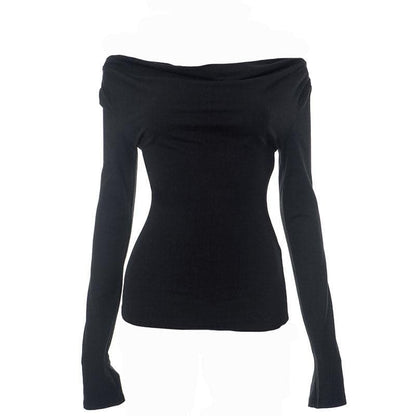 Self tie backless off shoulder ruched long sleeve solid top