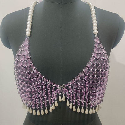Crystal v neck tassels hollow out cami cut out top