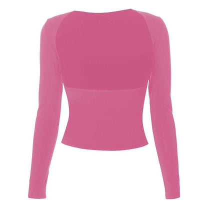 Hollow out solid long sleeve backless cut out top