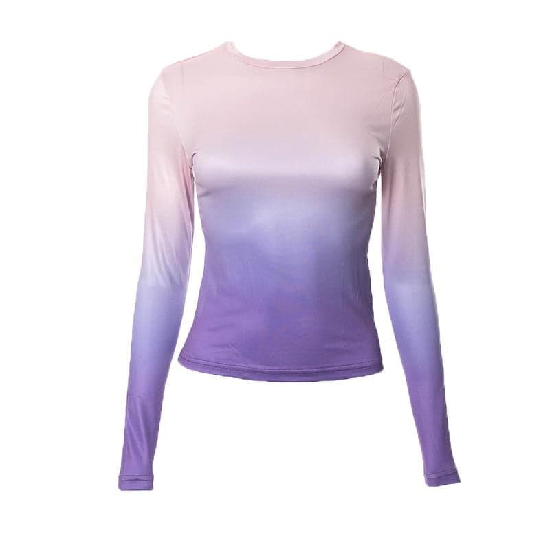 Gradient long sleeve contrast crewneck top