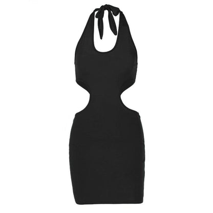 Halter Neck Keyhole Chest Waist Cutout Bodycon Mini Dress
