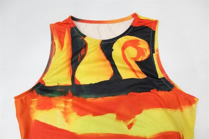 Crewneck sleeveless contrast print slit maxi dress-final-sale