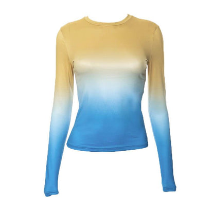 Gradient long sleeve contrast crewneck top